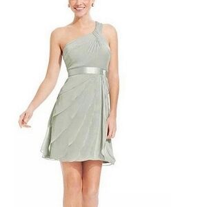 Adrianna Papell One Shoulder Chiffon Flounce Party Wedding Guest Mini Dress
